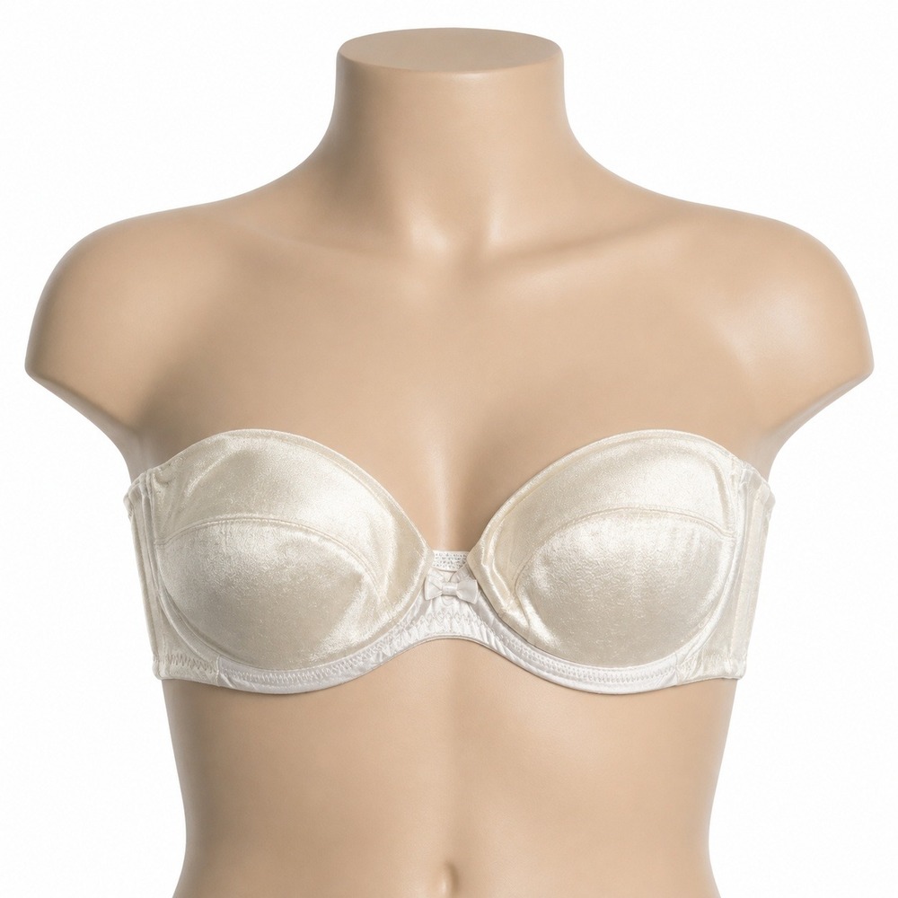 Y2K Wonderbra 34B Strapless Bra Satin Cream Ivory Underwire 7154 Bridal Shimmer